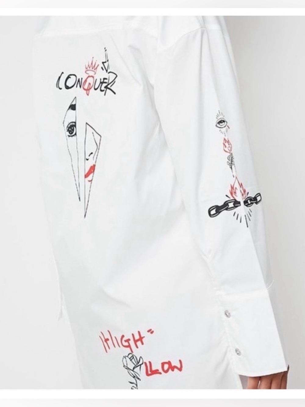 NWOT Maniere De Voir White Graffiti Art Print Buttoned Long Shirt Tunic US10 - Picture 6 of 9